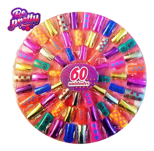 Kit De Uñas Postiza X 60 Para Niñas Infantil Mundo Pre D3455