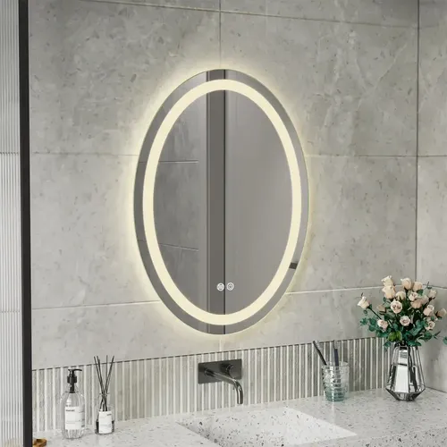 Espejo Ovalado LED de Pared para Baño con Luz Cálida y Antiempañante