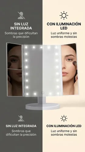 Espejo Maquillaje Plegable Usb Led Tactil Portatil Cosmetico