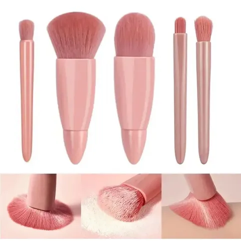 P/j Set Brochas Maquillaje Rosa 5 Piezas Mini Con Estuche