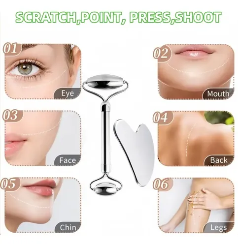 Set De Rodillo De Masaje Facial Gua Tool And Steel Sha De Ac