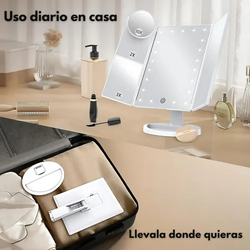 Espejo Maquillaje 22 Led 3 Aumentos Usb Intensidad Regulable