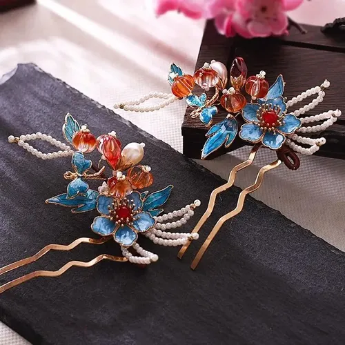 Juego De Accesorios Para El Cabello Con Flores Y Abalorios
