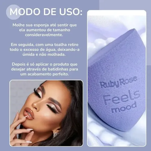 Esponja de maquillaje Ruby Rose Esponja Maquiagem HB-S01 tamaño median color lavanda
