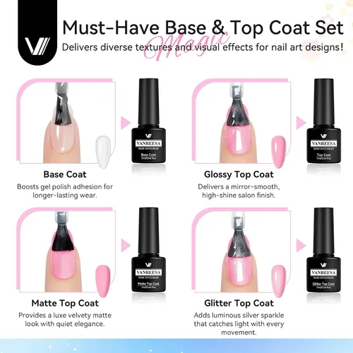 Set 24 Esmaltes Gel Colores Verano Con Base Y Top Coat