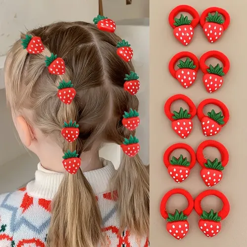 10 Accesorios Para El Cabello Con Fruta De Fresa Y Cereza Pa Rojo