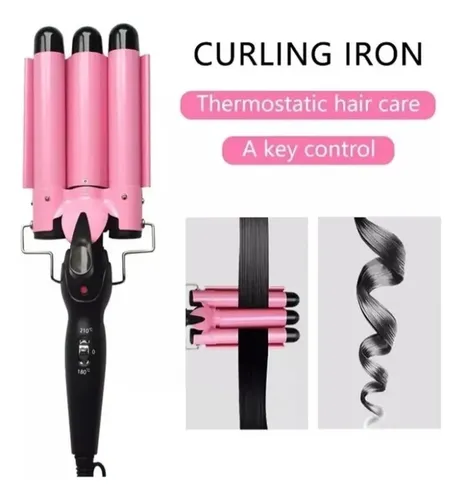 Buclera Rizador De Pelo Cabello Triple 3 Tubos Rulos Ondas