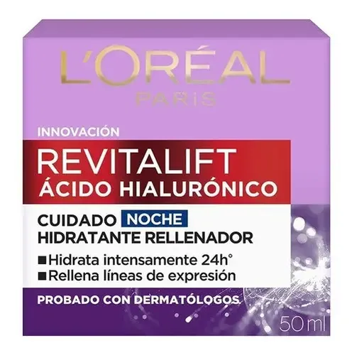 Crema Facial Noche Loréal Paris Revitalift Ácido Hialurónico Todo Tipo De Piel