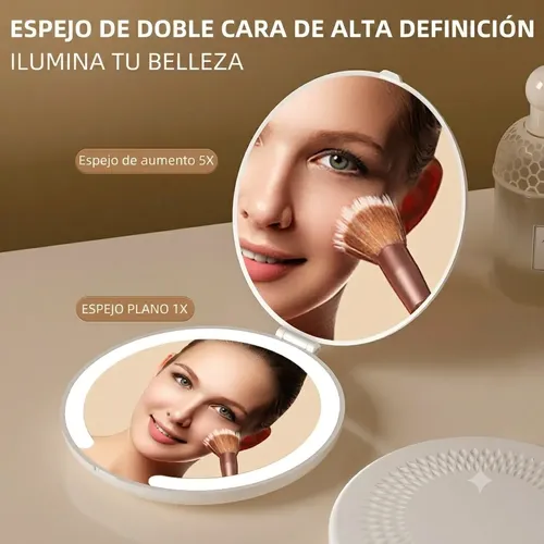 Espejo De Maquillaje Led, Espejo Compacto Plegable Y Portáti