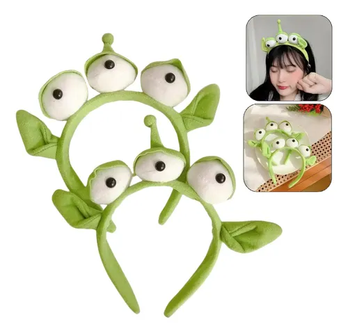 Vincha Rana De Tres Ojos Peluche 2 Piezas Verde