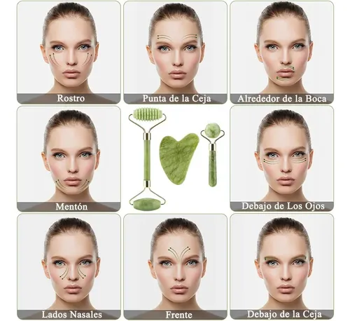 Rodillo Facial De Jade Con Textura Y Piedra Gua Sha