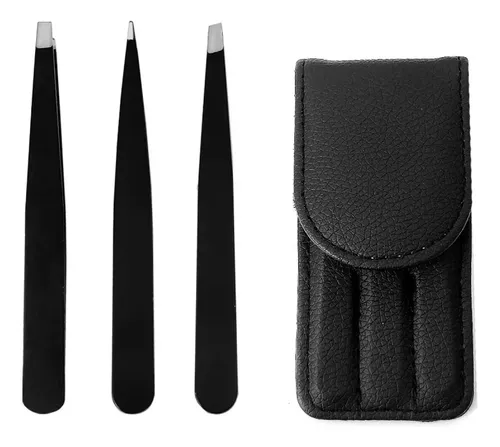 Pinzas Para Cejas 3 Unidades Con Estuche De Cuero D