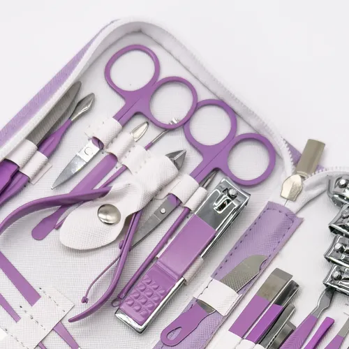 Set Manicura Pedicura Piel Viaje 30 Pieza Acero Inox Alicate