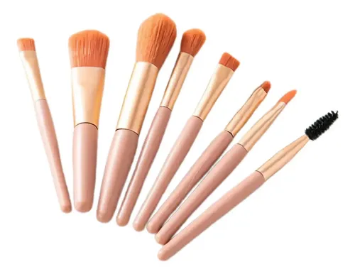 Set Maquillaje Brochas Pinceles Pack X 8 Unidades En Estuche Color Rosa