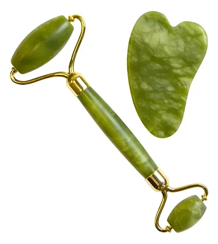 Jade Roller Masajeador Facial Y Piedra Gua Sha Original Set