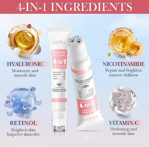 Crema Contorno de Ojos Rollerball Sadoer Antiojeras Bolsas Ácido Hialurónico 20 mL