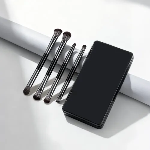 Pincel De Sombras Doble 4unidades Portable Set Con Espejo