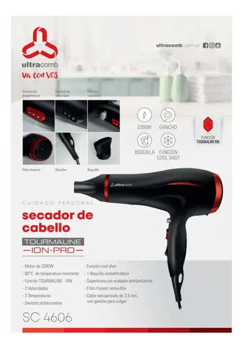 Secador De Pelo Ultracomb Tourmaline Ion Pro Sc-4606