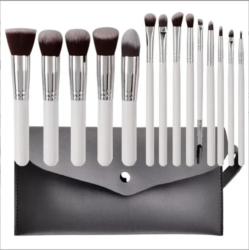 Set De Brochas De Maquillaje Profesional X14 + Estuche Blanco