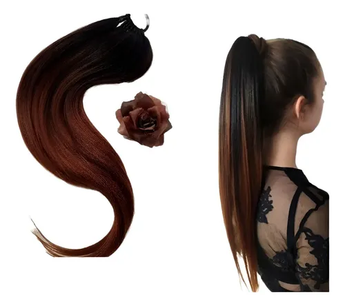 Extensión Ponytail Colaleta Kanekalon Negro Con Marrón 80cm