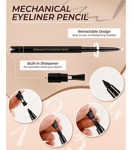 Lápiz De Eyeliner Negro Retráctil Sumeitang Con Plantilla