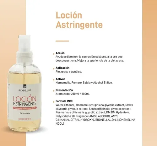 Loción Astringente – Biobellus 250ml Con Atomizador Tipo De Piel Grasa