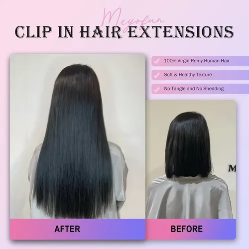 Extensiones De Cabello Natural Negro 51 Cm, 105g, 8 Piezas