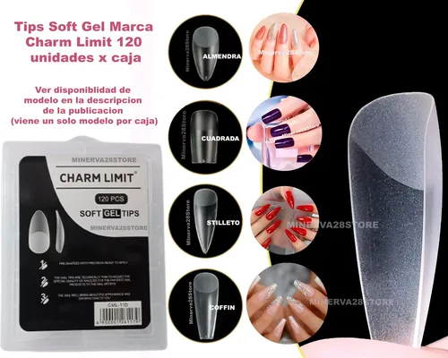Tips Soft Gel Charm Limit X120 Un, Kit, Gel Solido Repujador