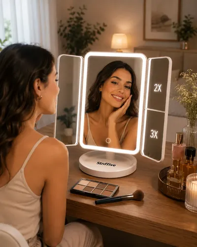 Espejo Maquillaje 3 Modos D Luz Aumento 1x/2x/3x Recargable