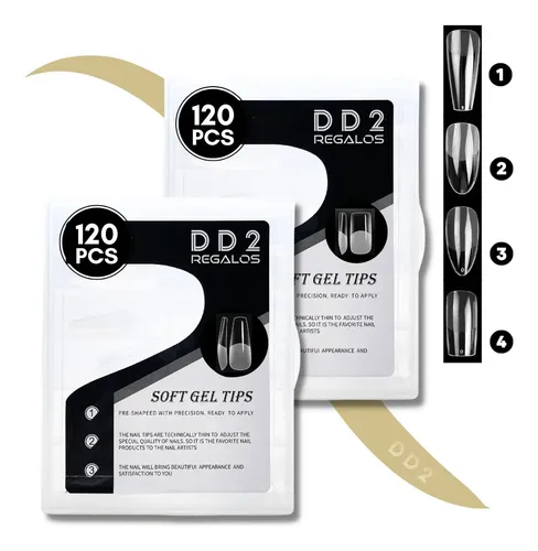 Tips Soft Gel Press On Caja X120u Ultra Fino Pre Limadas Dd2