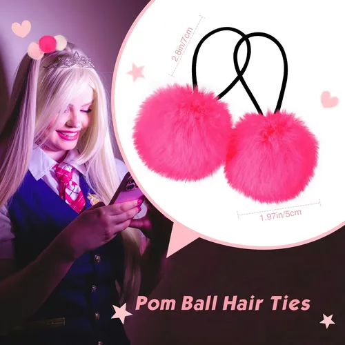 8 Pcs Accesorios Para El Cabello – Pom Pom Rosa Rosa