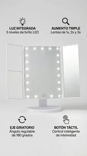 Espejo Maquillaje Plegable Usb Led Tactil Portatil Cosmetico