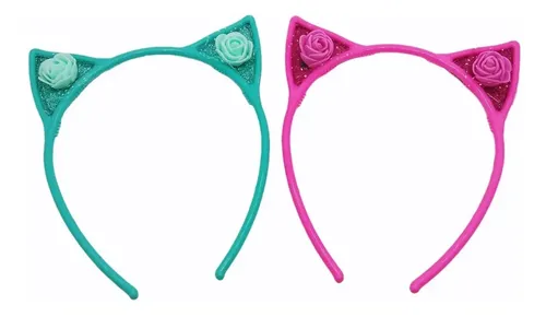 Vincha Infantil Gatito Orejas Glitter Flores Pelo Pack X 6