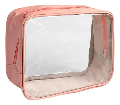 Portacosmetico Neceser Maquillaje Mediano Transparente P2108 Rosa Lisa