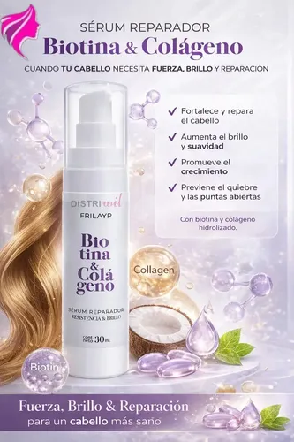 Serum Capilar Biotina y Colageno Frilayp X30ml – Resistencia y Brillo Extremo – Uso Profesional Cabellos Dañados Secos – Reparacion Suavidad Nutricion