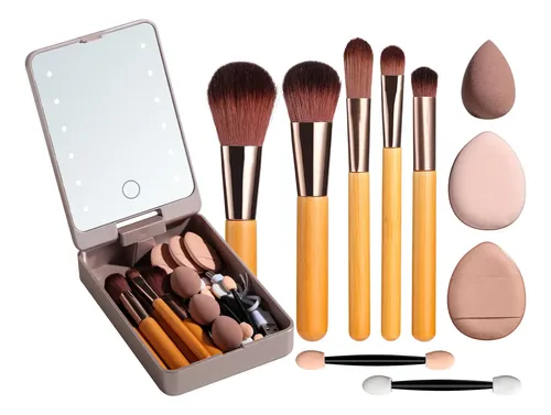 Pincel De Maquillaje Led Con Espejo Portátil