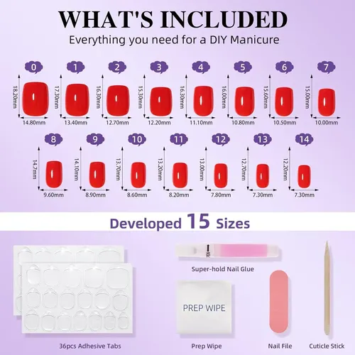 Uñas Postizas Rojas Cortas Cuadradas Herlight 30u +