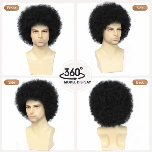 Peluca Afro Negra Airhostess Para Hombres Con Gafas
