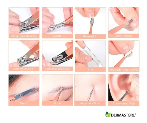 X16 Piezas Belleza Manicuria Alicate Tijera Lima Aguja Acne