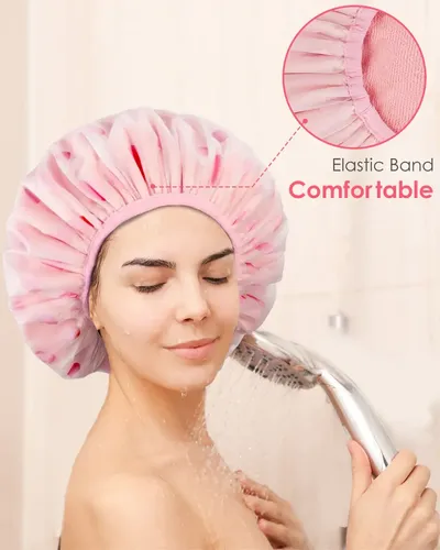 Auban Gorro De Ducha, Gorro De Ducha Para Mujer, Forro De Tela De Rizo Eva, Exterior, Reutilizable, Doble Capa, Impermeable, Gorro De Pelo De Baño Grande Para Todas Las Longitudes De Cabello (rosa)
