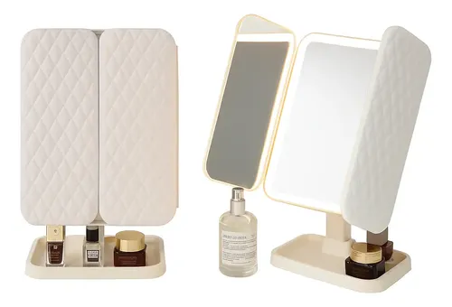 Espejo Led Tríptico Recargable Blanco Belleza Y Maquillaje