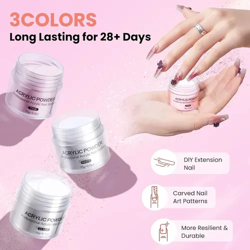 Kit Uñas Acrílicas Profesional Rosa Holográfico Con Lámp