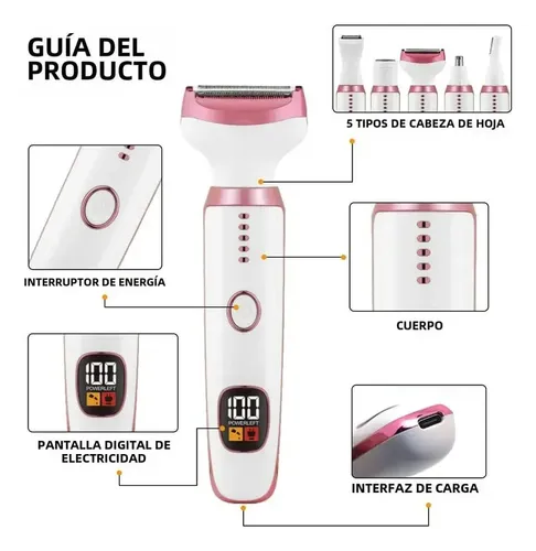 Depiladora Femenina 5 En 1 Recargable Usb Cortadora Visor