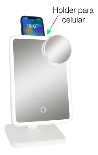 Espejo De Maquillaje Multifunción Luz Led Parlante Carga