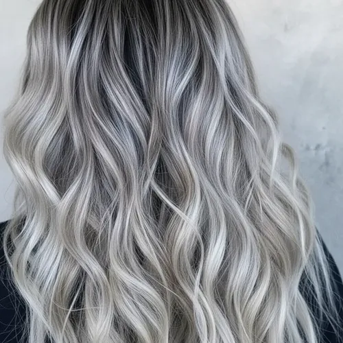 Peluquería Mujer Larga Ondas Grandes Negro Gris Degradado T Css0725w1