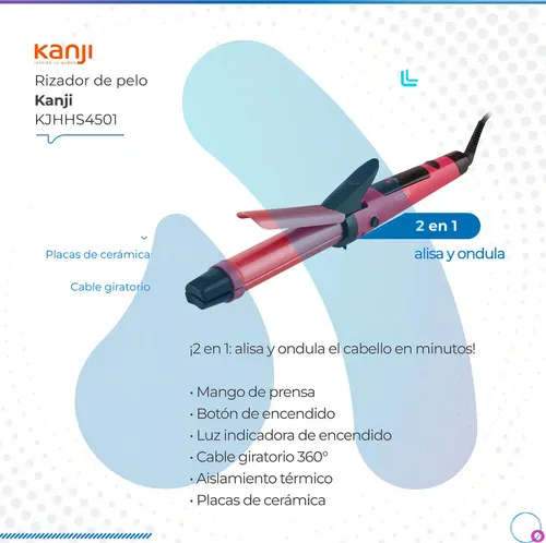Planchita Y Buclera 2 En 1 Rosa Kanji Cable Giratorio