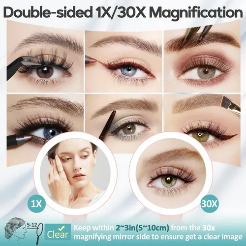 Espejo De Maquillaje Con Luz 30x 1x Plegable Rose Gold