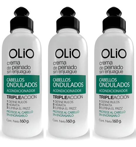 Crema Para Peinar Rulos Ondulado Sin Enjuague Olio 160g X 3