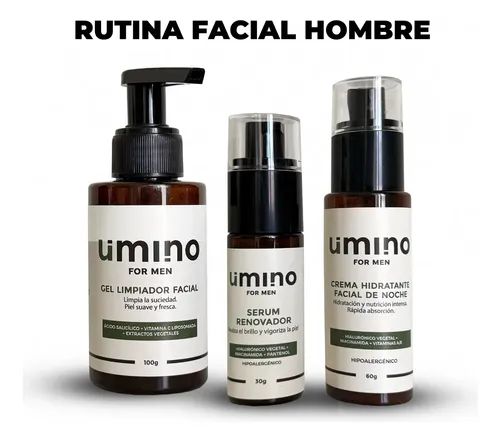 Kit Skincare Hombre Piel Grasa Antiage Umino Gel Serum Crema