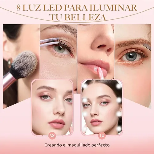 Espejo De Bolsillo Compacto Led De Maquillaje Con Aumento
